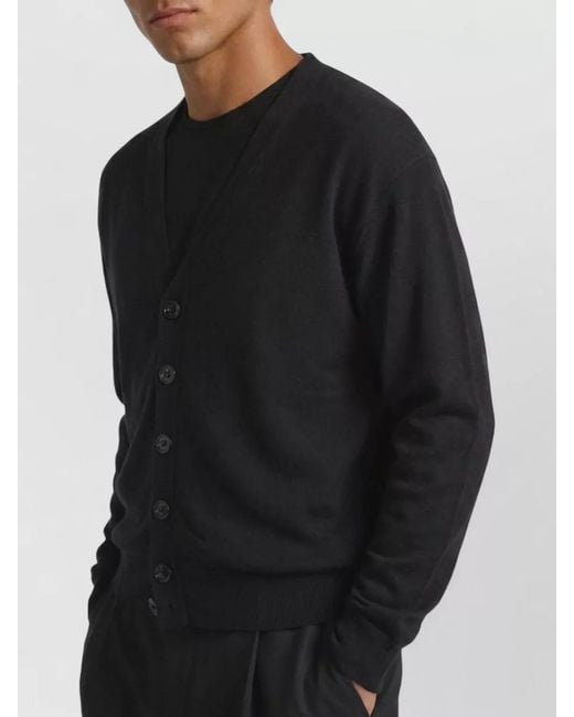 Lemaire Black Ribbed Asymmetric V-Neck Wool-Blend Cardigan