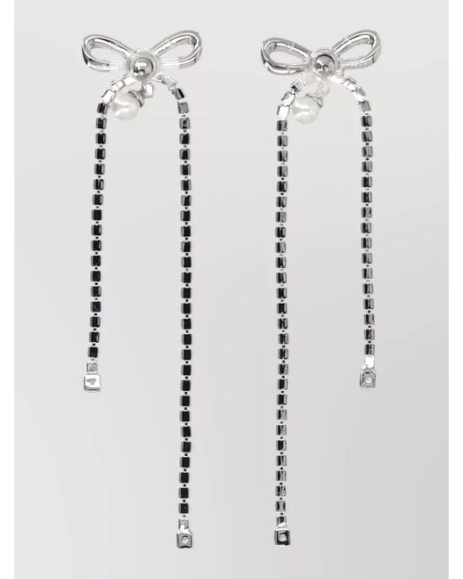 Self-Portrait White Long Bow Crystal Pearl Drop Earrings