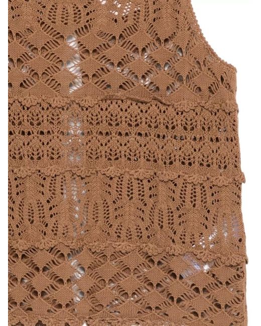 Semicouture Brown Shelley Crochet Tank Top Button Detail