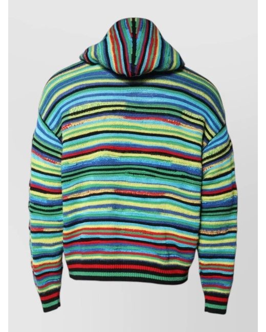 Dolce & Gabbana Green Cotton Hooded Pullover Sweater Striped Knit for men