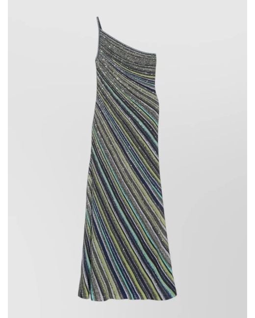 Missoni Multicolor One Shoulder Striped Maxi Evening Dress