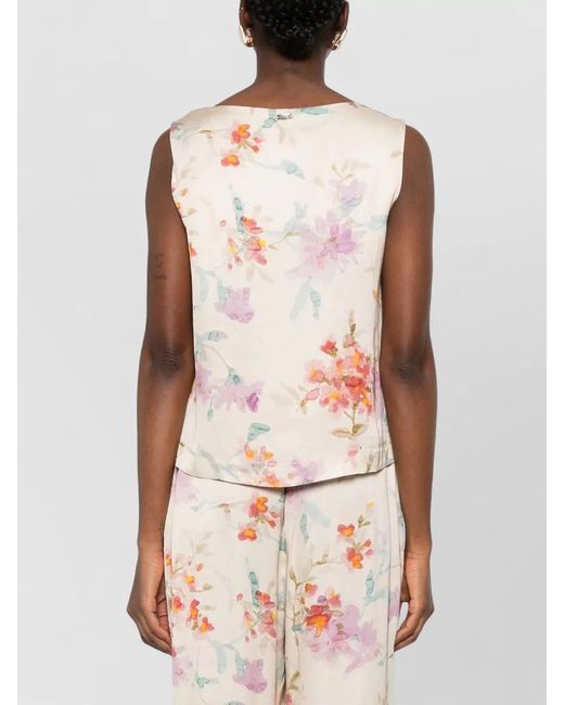 Herno Natural Floral Print Lightweight Sleeveless V Neck Top
