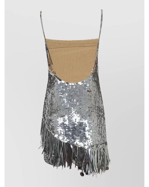 ANDAMANE White Sequin Fringe Mini Dress