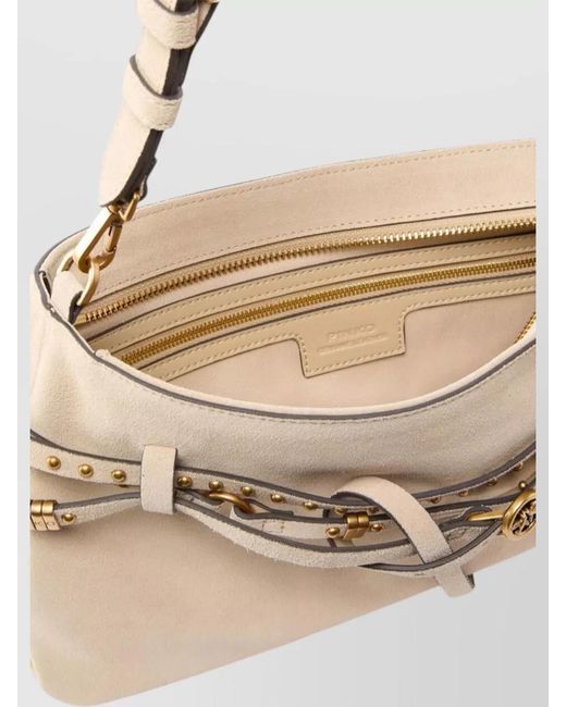 Pinko Natural Shoulder Bag Studded Detail Adjustable Strap Hardware