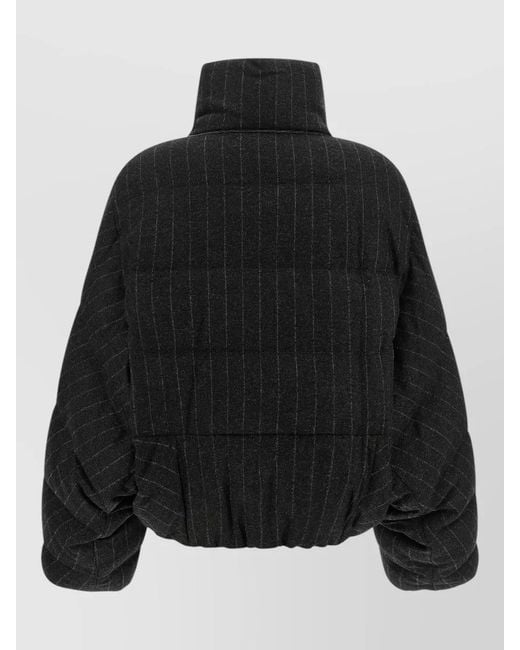 Brunello Cucinelli Black Pinstripe Sequin Cropped Down Jacket