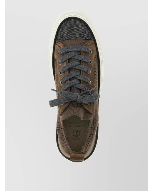 Brunello Cucinelli Gray Knit Low-Top Sneakers