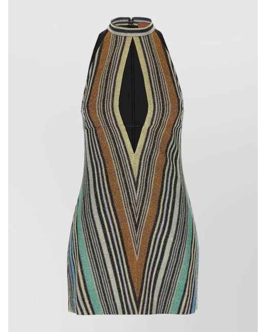 Missoni Multicolor Lame Viscose Dress Halter Neck Stripes