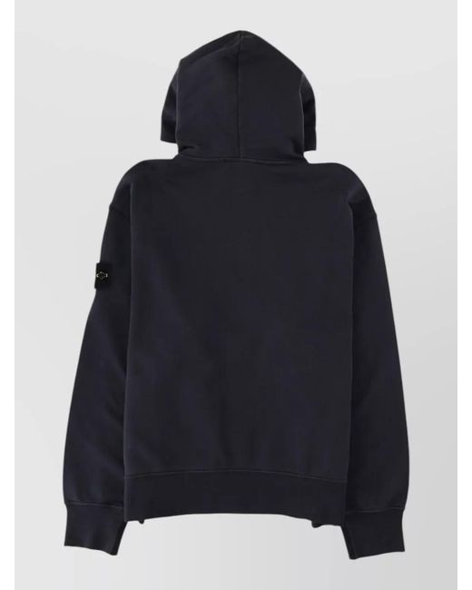 Stone Island Blue Hooded Jacket Ribbed Cuffs Stretch Hem for men