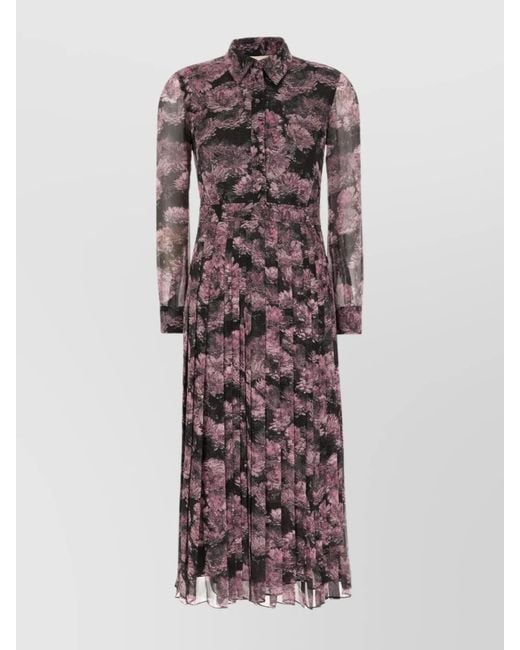 Tory Burch Multicolor Silk Dress With Floral Pattern And Pleated Skirt