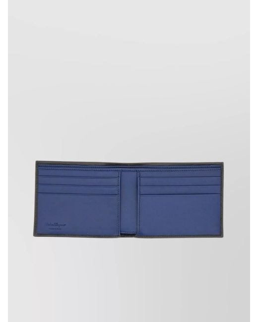 Ferragamo Black "Gancini" Bi-Fold Textured Wallet for men