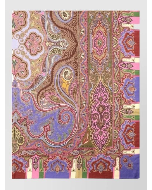 Etro Multicolor Square Scarf Patterned Border Wool Silk