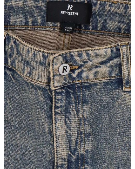 Represent Gray Cotton Straight-Leg Jeans for men