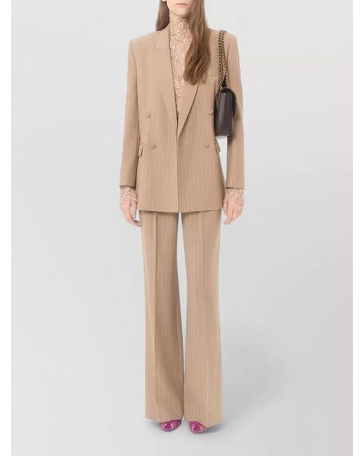 Valentino Natural Jacket Padded Shoulders Pinstripes Notched Lapels