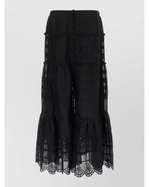 Isabel Marant Black Paoline Long Skirt Pleats Tiers Lace Sheer