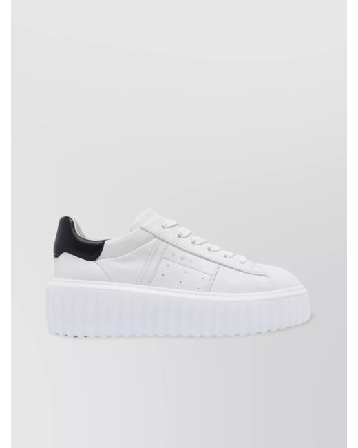 Hogan White Low Top Leather Sneakers With Platform Sole