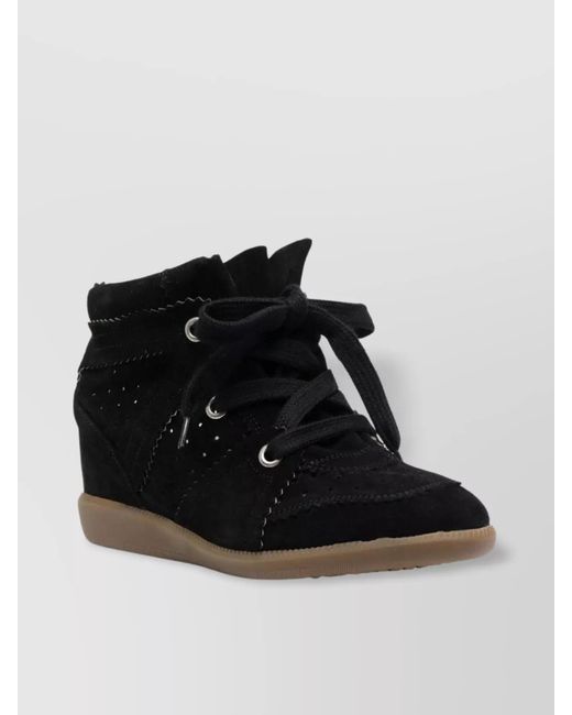 Isabel Marant Black Leather Wedge Hi-Top Sneakers