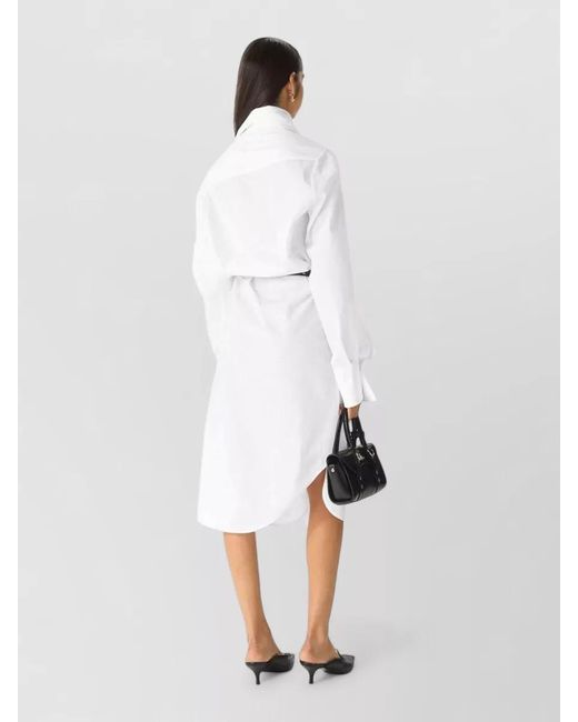 Vivienne Westwood White Belted Long Sleeve Curved Hem Shirt Dress