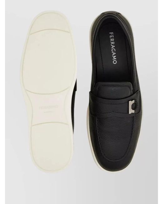 Ferragamo Black Tancredi Loafers Round Toe Rubber Sole Textured for men