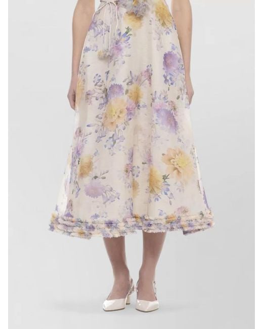 Zimmermann White Linen Silk Midi Dress Floral Belt