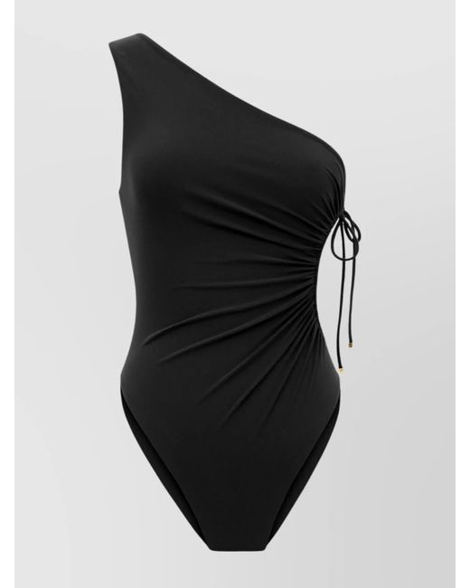Saint Laurent Black One-Shoulder Ruched Swimsuit With Side Cut-Out