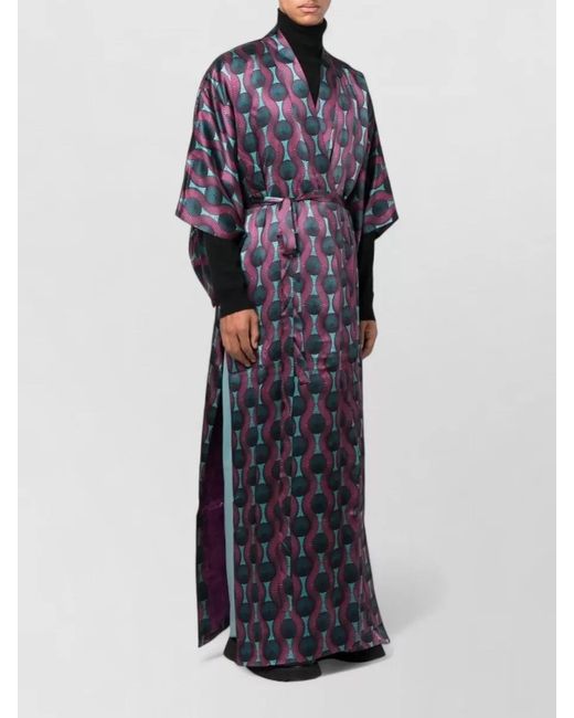 OZWALD BOATENG Blue Silk Kimono Dress Geometric Print Satin for men