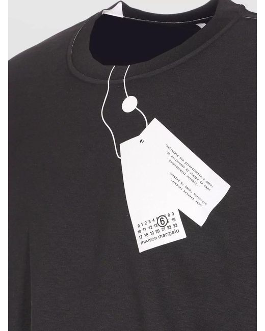 MM6 by Maison Margiela Black Cotton Logo Print Relaxed Fit T-Shirt for men