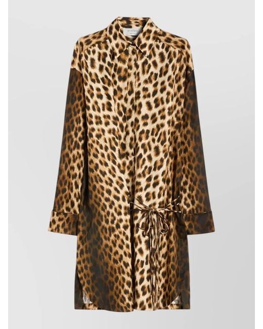 Sportmax Metallic Cinema Shirt Dress Leopard Print Waist Tie
