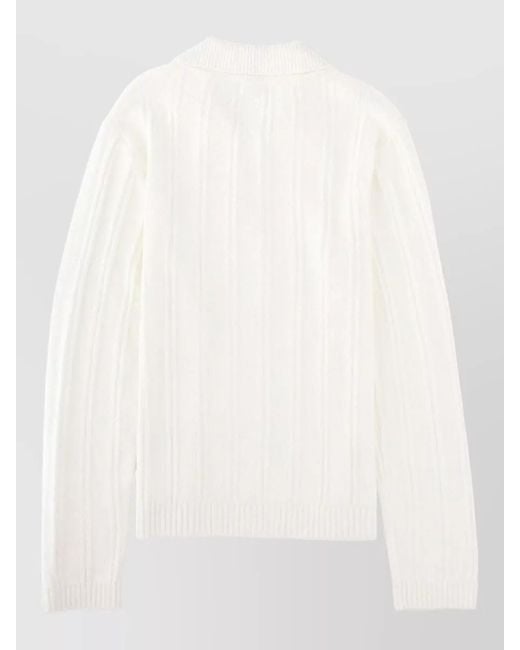 Casablanca White Collared Knit Sweater Ribbed Texture Design for men