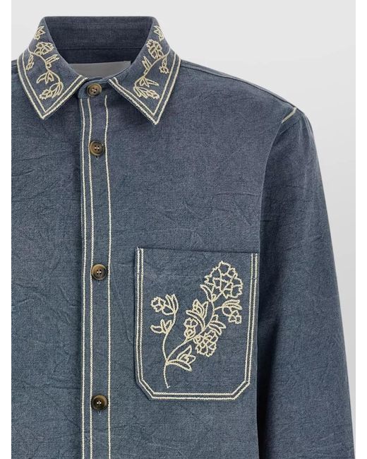 Isabel Marant Blue Cotton Embroidered Overshirt for men