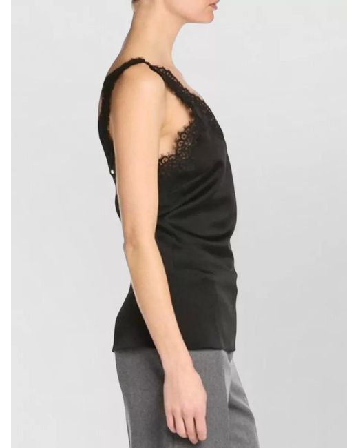 Stella McCartney Blue Lace Trim Satin V Neck Top