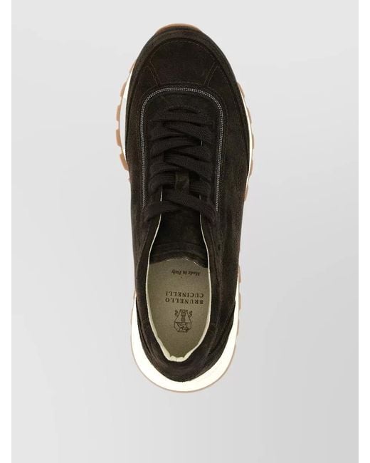 Brunello Cucinelli Black Monile Suede Lace Up Low Sneakers