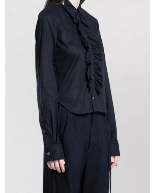 Ann Demeulemeester Blue Erma Slim Shirt Ruffled Front Cotton
