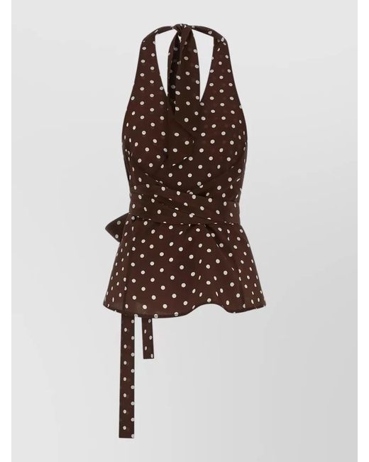 P.A.R.O.S.H. White Halterneck Wrap Top Tie Waist Polka Dots