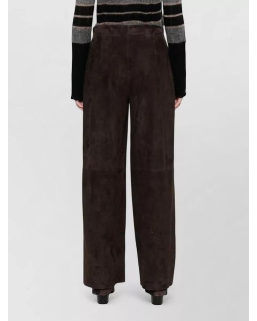 Via Masini 80 Black Leather High Waist Trousers Straight Wide Leg