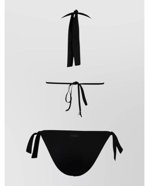 Fisico Black Triangle Bikini Top Ruffles Ring Detail