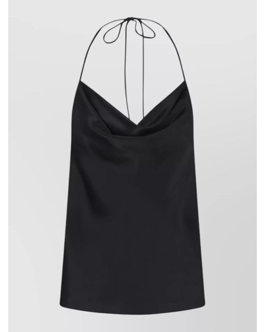 Valentino Black Halterneck Satin Top Sleeveless Draped Front