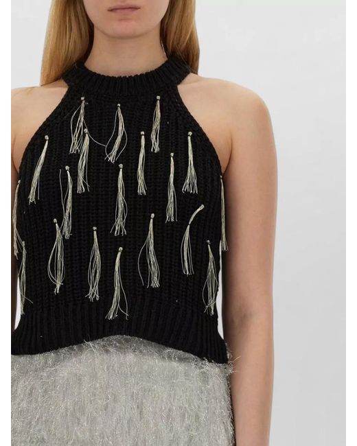 Alysi Multicolor Halterneck Ribbed Top Tassel Trim