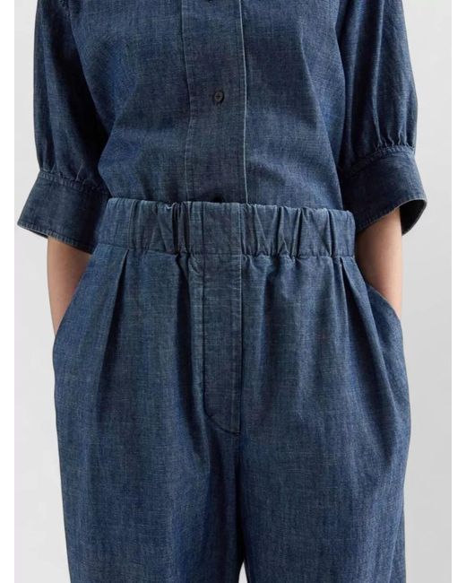 Jil Sander Blue Cotton Wide-Leg Trousers