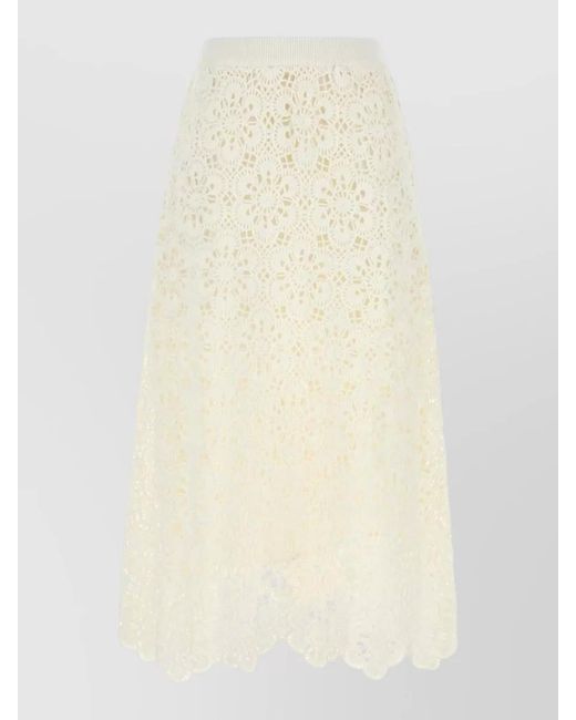 Farm Rio Natural Crochet Skirt Lace Design Floral Pattern