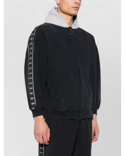 Balenciaga Black Cotton Hooded Sweater Front Pockets Ribbed for men