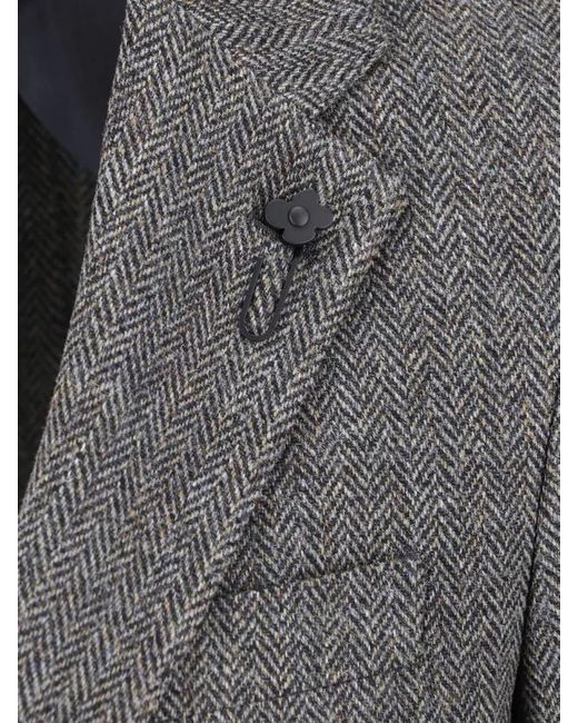 Lardini Gray Tailored Blazer Flower Pin Flap Pockets for men