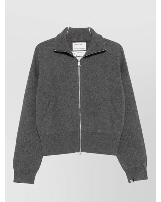 Extreme Cashmere Gray Cropped High Neck Cashmere Knit Cardigan