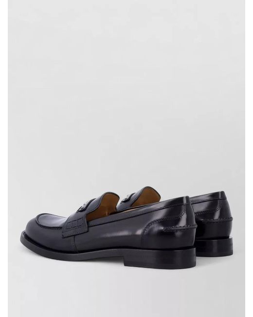 Fendi Gray Loafer Logo Round Toe Smooth Leather Stitching for men