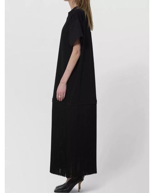 Alaïa Black Maxi Jersey Dress Fringed Hem T Shirt
