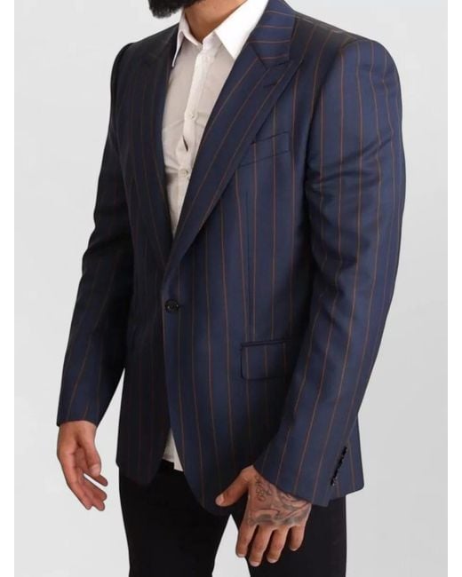 Dolce & Gabbana Blue Wool Striped Slim-Fit Blazer for men