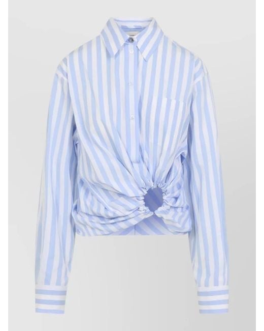 Sportmax Blue Cropped Striped Cotton Shirt Cutout Detail