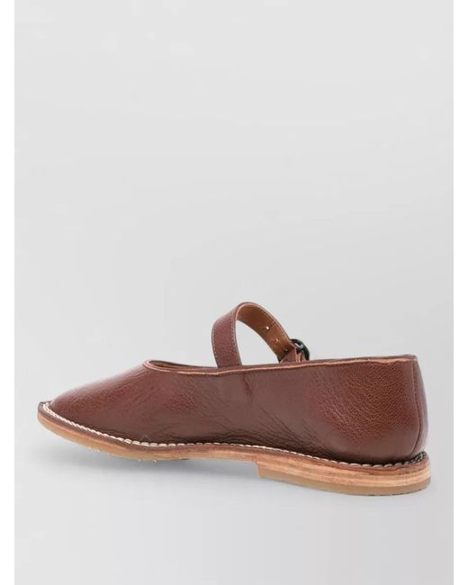 Hereu Brown Brava Leather Ballerina Shoes Flat Sole