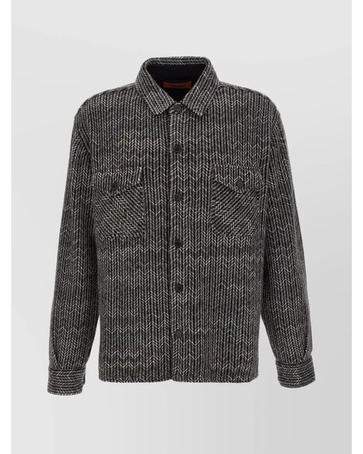 Missoni Gray 'Chest Pockets Chevron Pattern Long Sleeves' for men