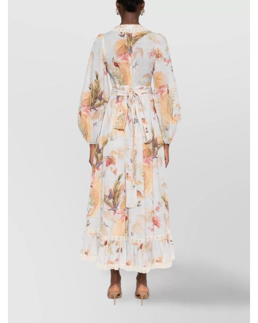 Zimmermann White Cotton Floral-Print Wrap Midi Dress