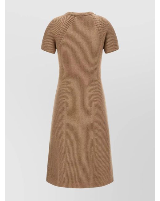 Stella McCartney Natural Ribbed Cable-Knit Short-Sleeve Midi Dress